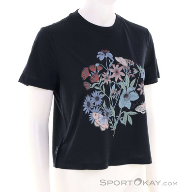 Icebreaker Merino 150 Tech Lite Flora Crop Damen T-Shirt-Schwarz-S