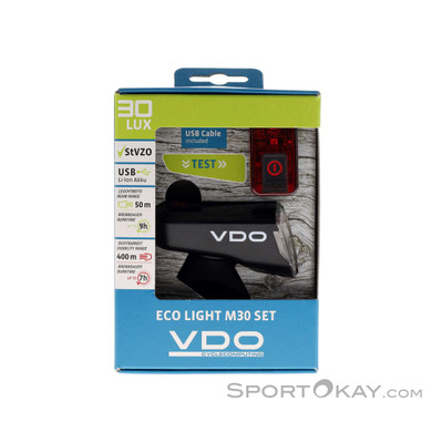 VDO Eco Light M30 + Eco Light Red StVZO Fahrradlicht Set-Schwarz-One Size