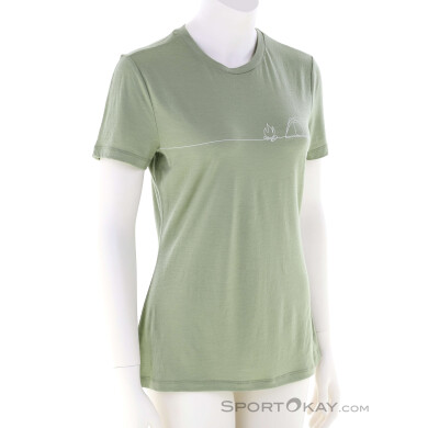 Icebreaker Merino 150 Tech Lite Single Line Camp Damen T-Shirt-Oliv-Dunkelgrün-S