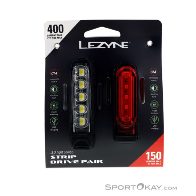 Lezyne Strip Drive Fahrradlicht Set-Schwarz-One Size